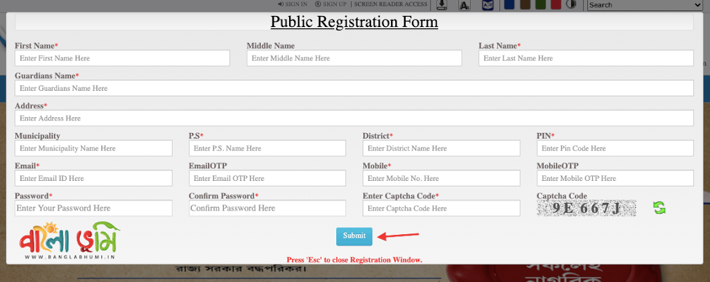 BanglarBhumi Registration Form Fillup