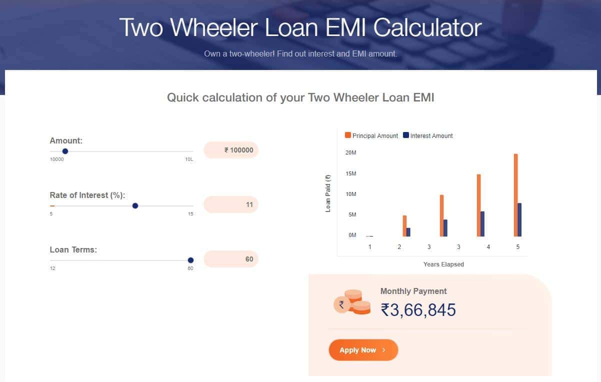 Bank of Baroda Two Wheeler Loan EMI Calculator in Bengali