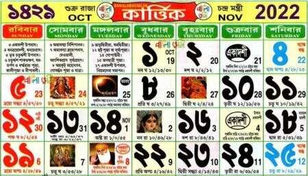 Bengali Calendar : Kartik 1429 বাংলা কালেন্ডার – কার্ত্তিক ১৪২৯