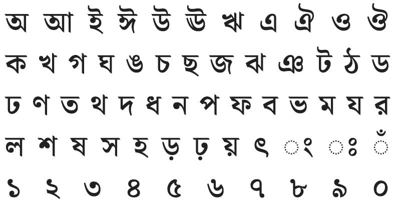 Noto Serif Bengali Font Alphabets List