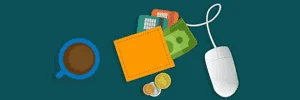 Earn Money Banner Image with Mouse and Credit cards on a table