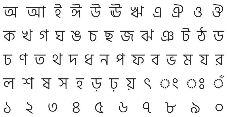 Hind Siliguri Bengali Font Alphabets List