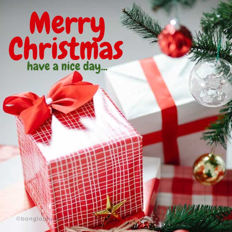 merry christmas wishes with many gifts image