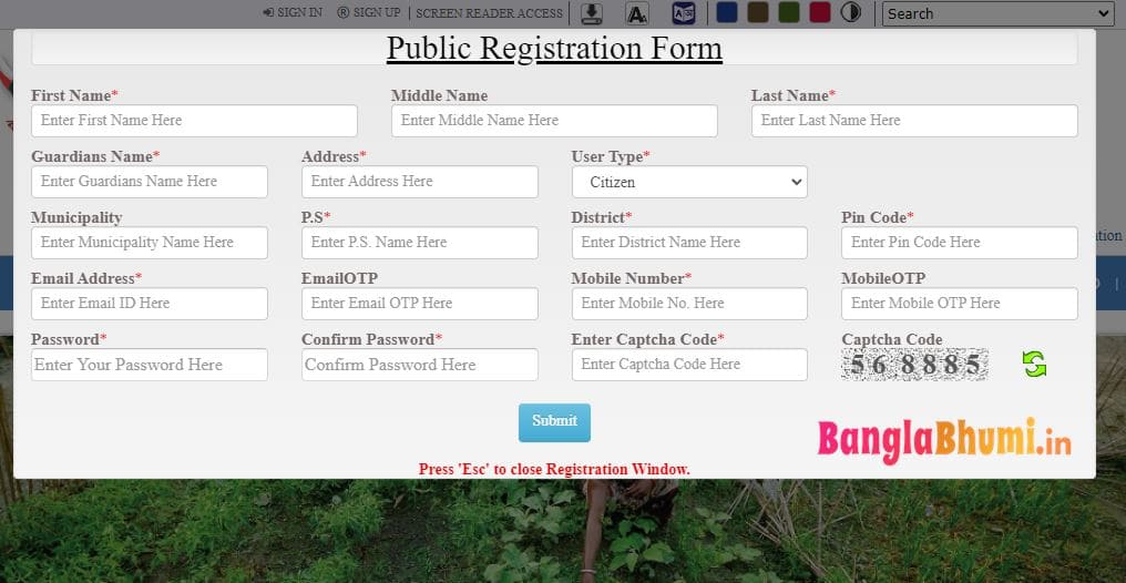 How to register on BanglarBhumi Portal